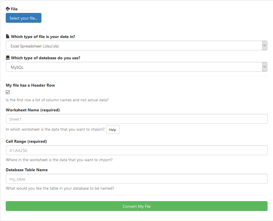 تبدیل فایل اکسل به MySql